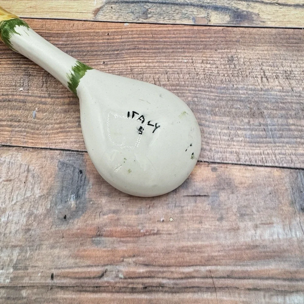 Ceramic Serving Spoon Italy Majolica Style Lemon Vintage Hand Painted Pottery